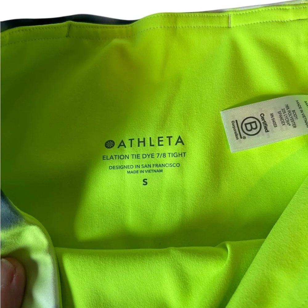 Athleta Elation 7/8 Leggings Small Tie Dye Blue Green High Rise Yoga